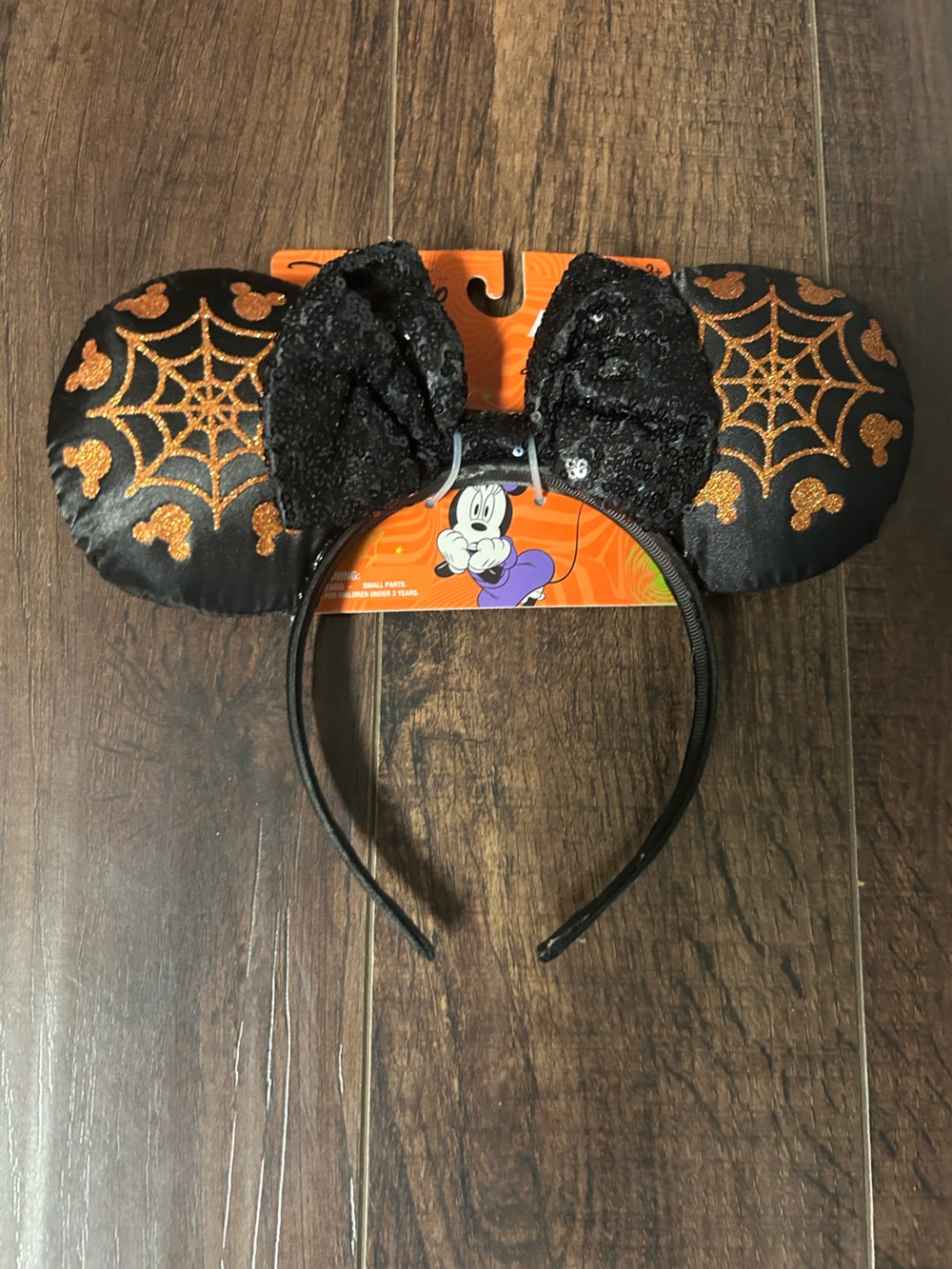 Disney Black and Orange Halloween Minnie Ear Headband with Sequin Bow